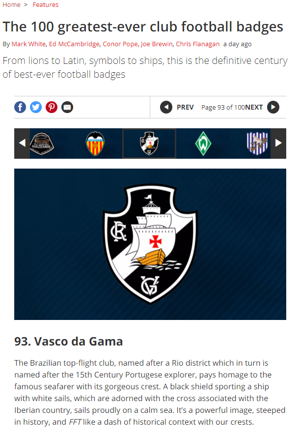 Símbolo do Vasco entre os melhores do mundo