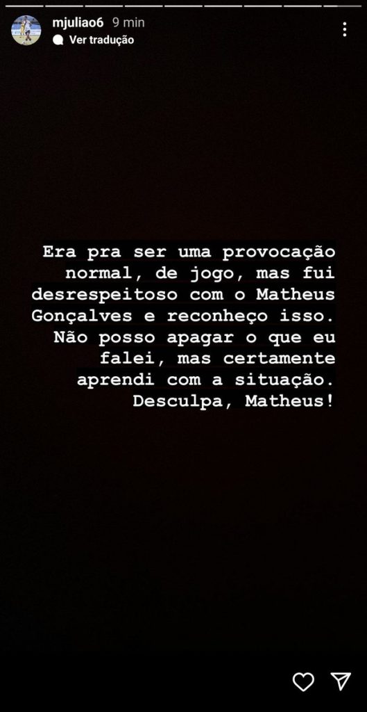 Julião se desculpa com Matheus Gonçalves